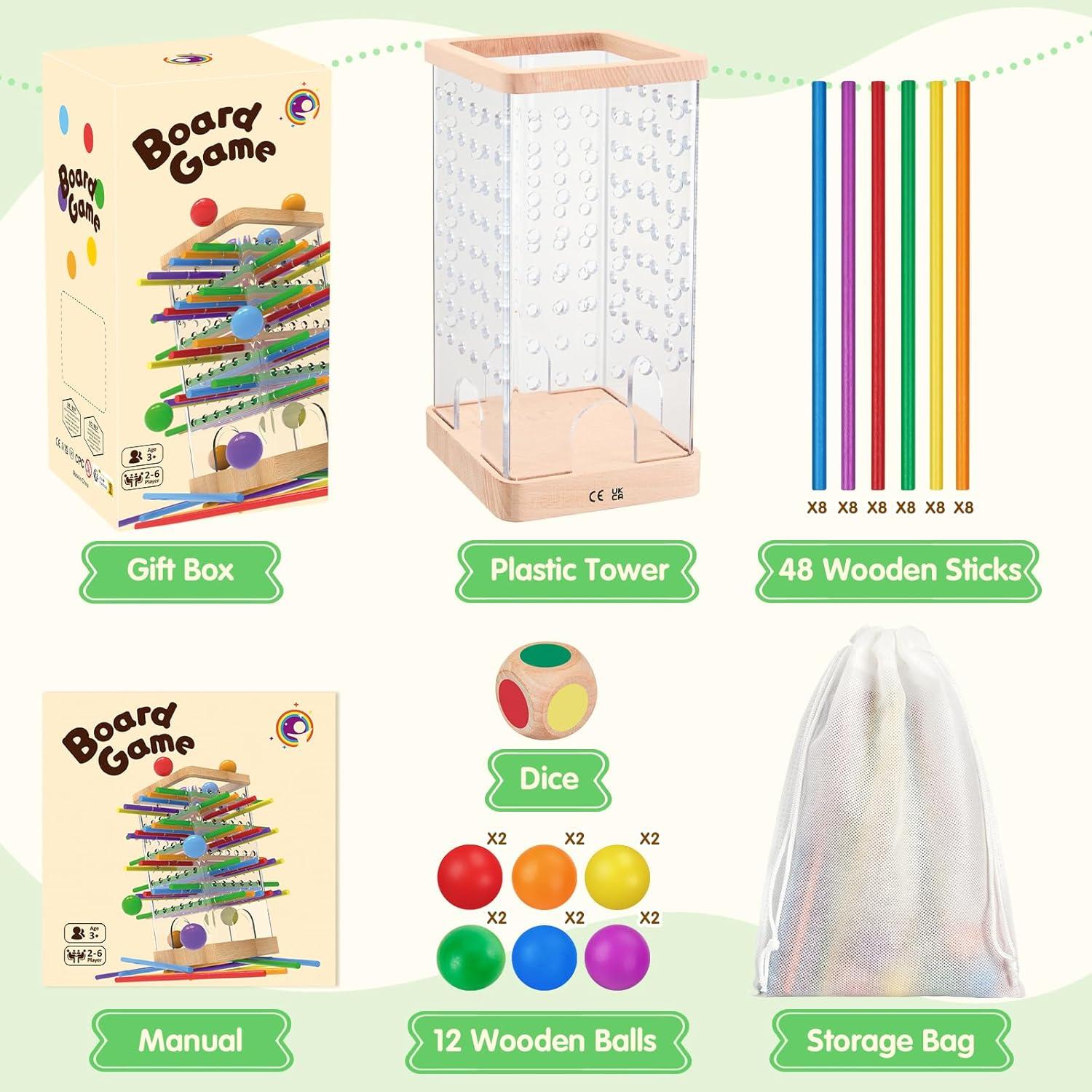 Juego de Mesa Montessori de Madera con 48 Palitos y 12 Pelotas