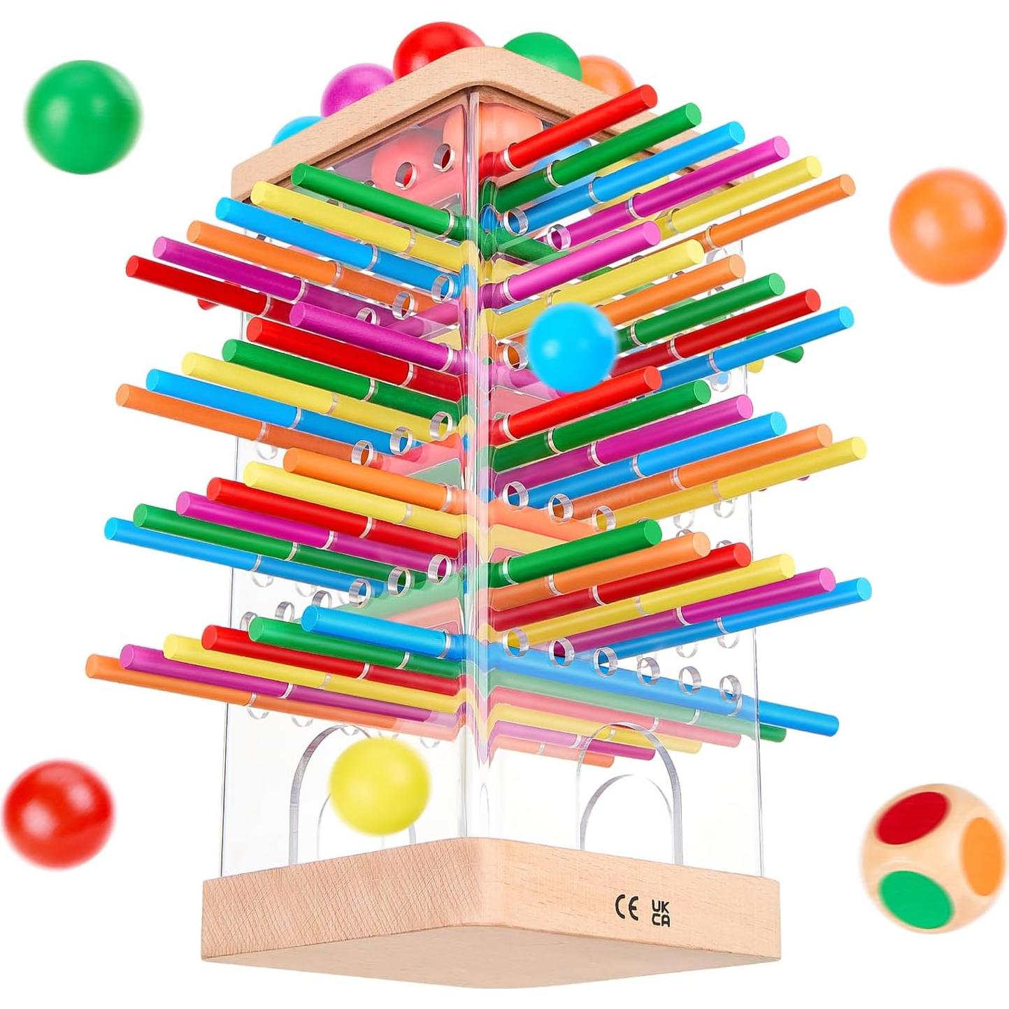 Juego de Mesa Montessori de Madera con 48 Palitos y 12 Pelotas