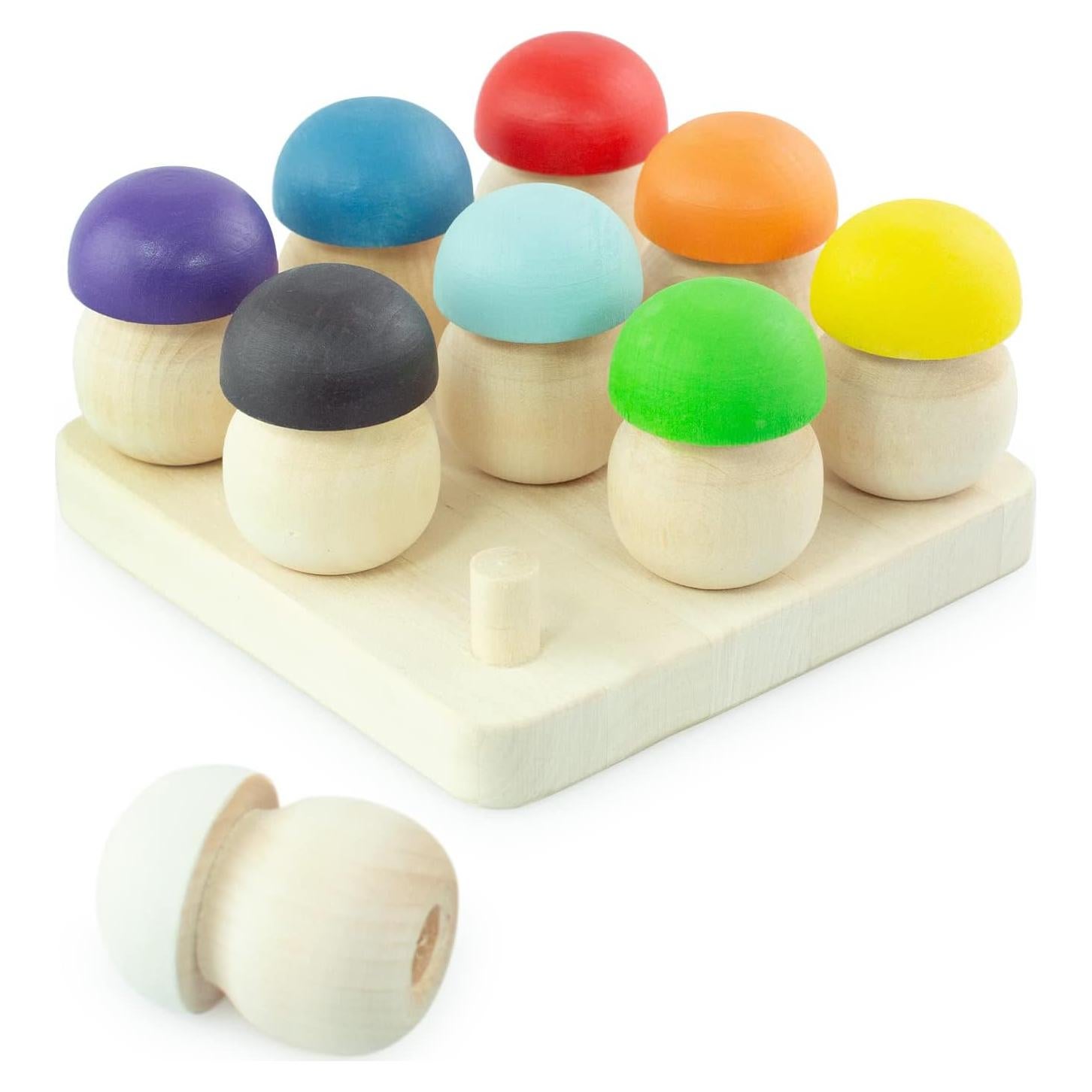 Juguetes Montessori Ulanik - Juego de Hongos de Madera 9 Piezas