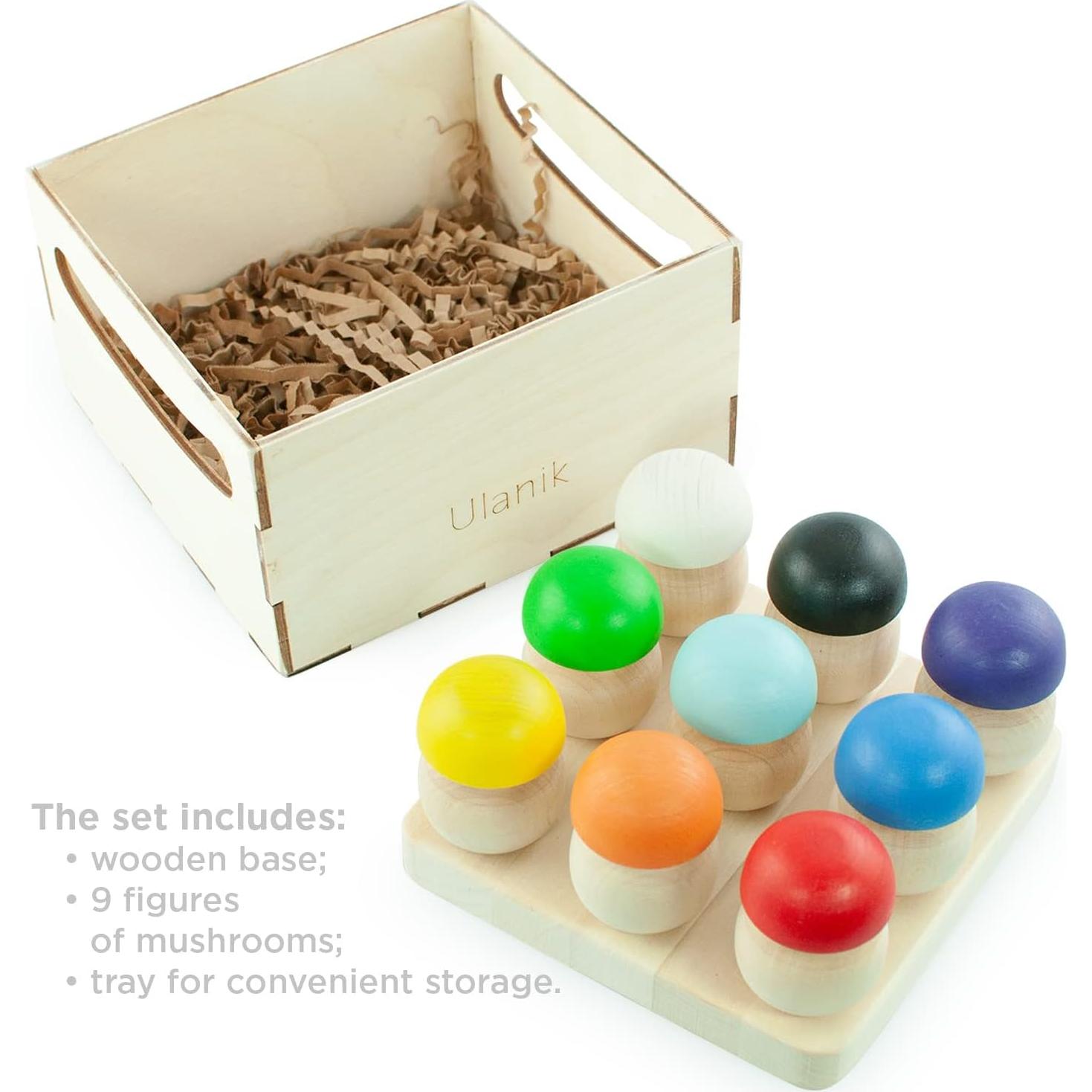 Juguetes Montessori Ulanik - Juego de Hongos de Madera 9 Piezas