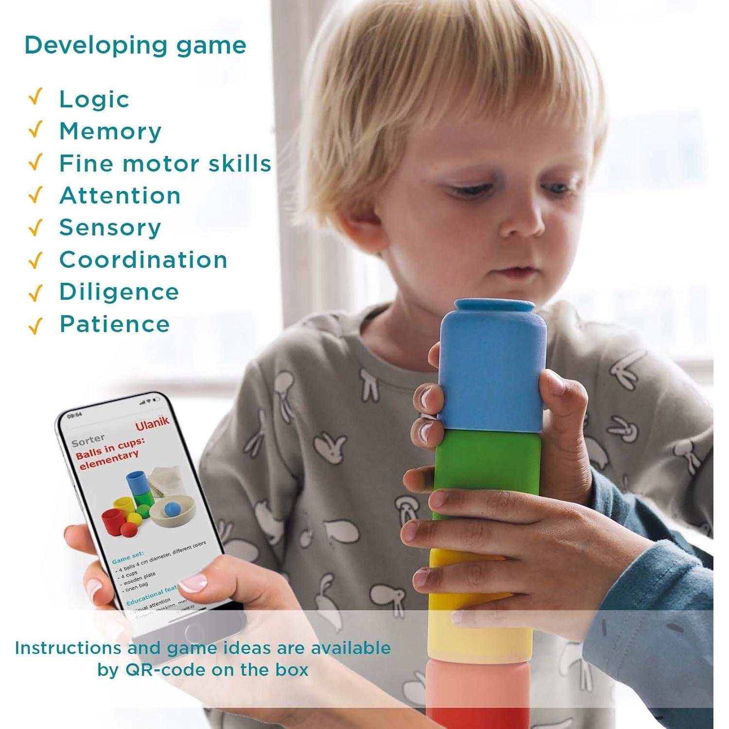 Kit Montessori Ulanik de Bolas y Copas - 4 Bolas 4 cm