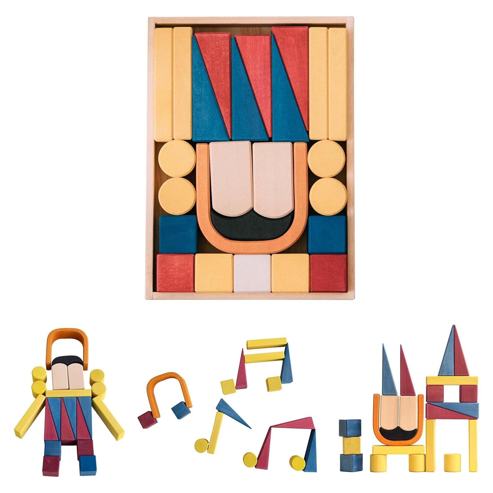 Nutcracker Wooden Building Blocks for Toddlers 2-4 Years, Christmas Nutcracker Gift for Kids Christmas Wooden Blocks Ages 1-3 Boys Girls
