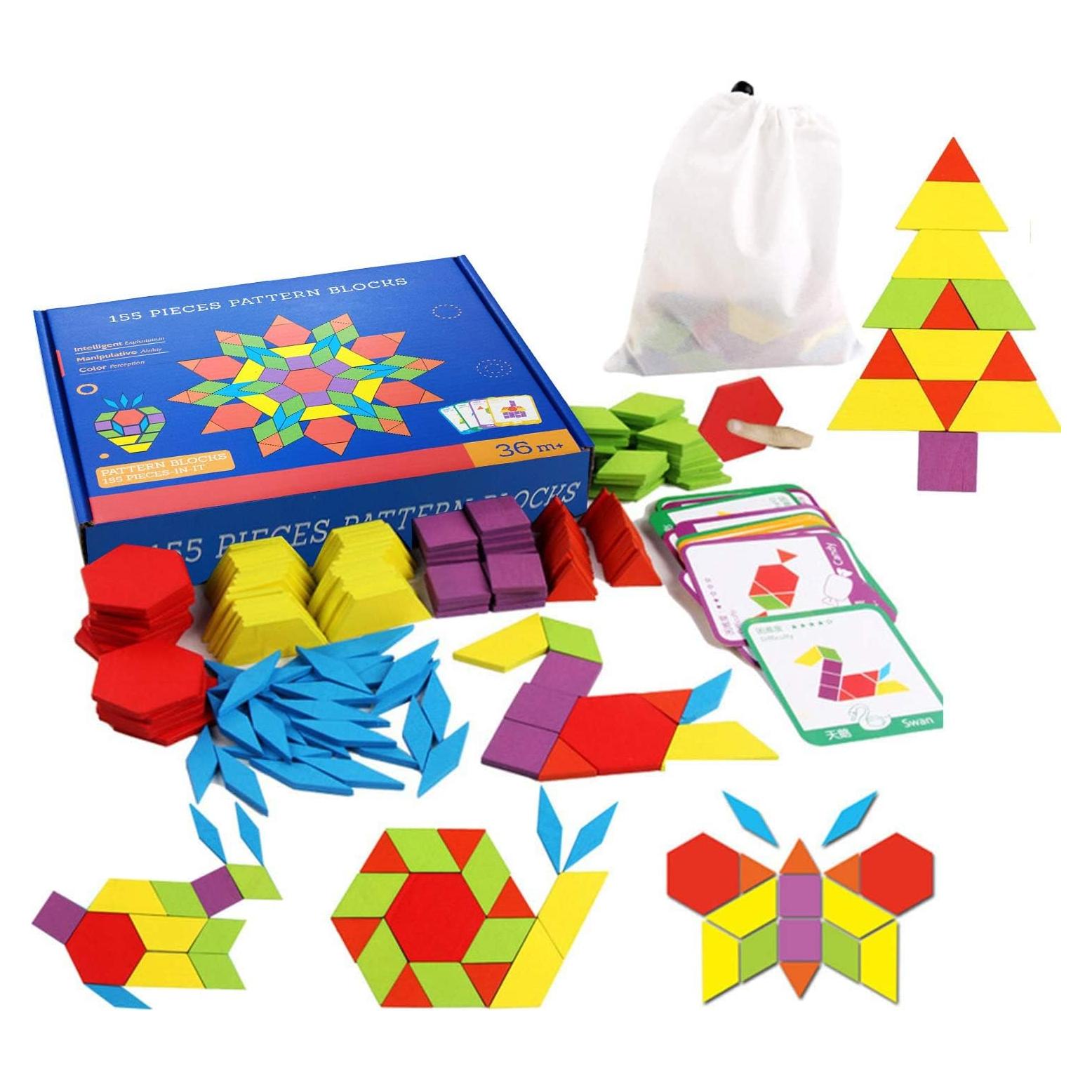 Juego de 155 Bloques de Madera Montessori para Niños 3+