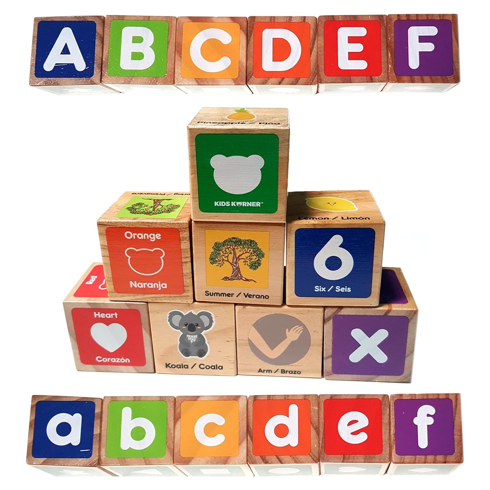 Bloques de Alfabeto Bilingües Kids Korner - 30 Bloques de Madera