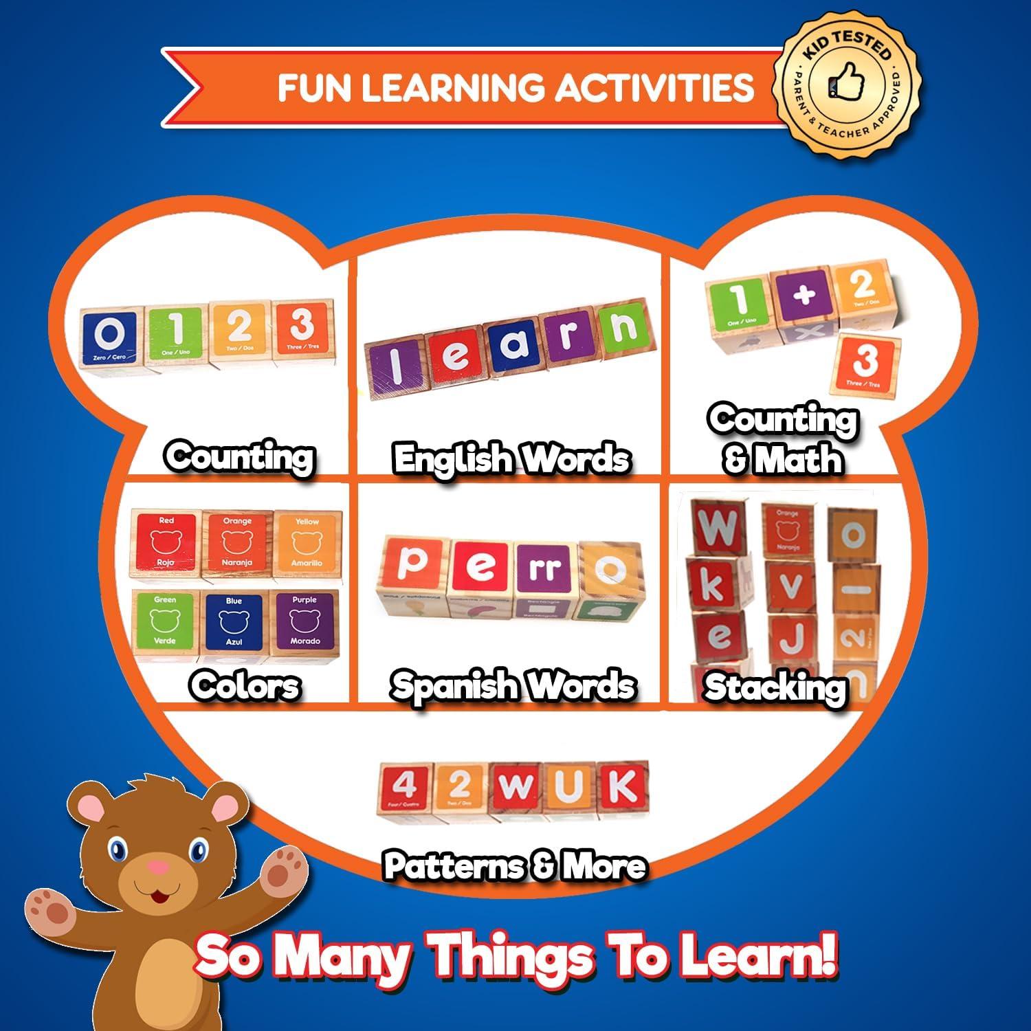 Bloques de Alfabeto Bilingües Kids Korner - 30 Bloques de Madera