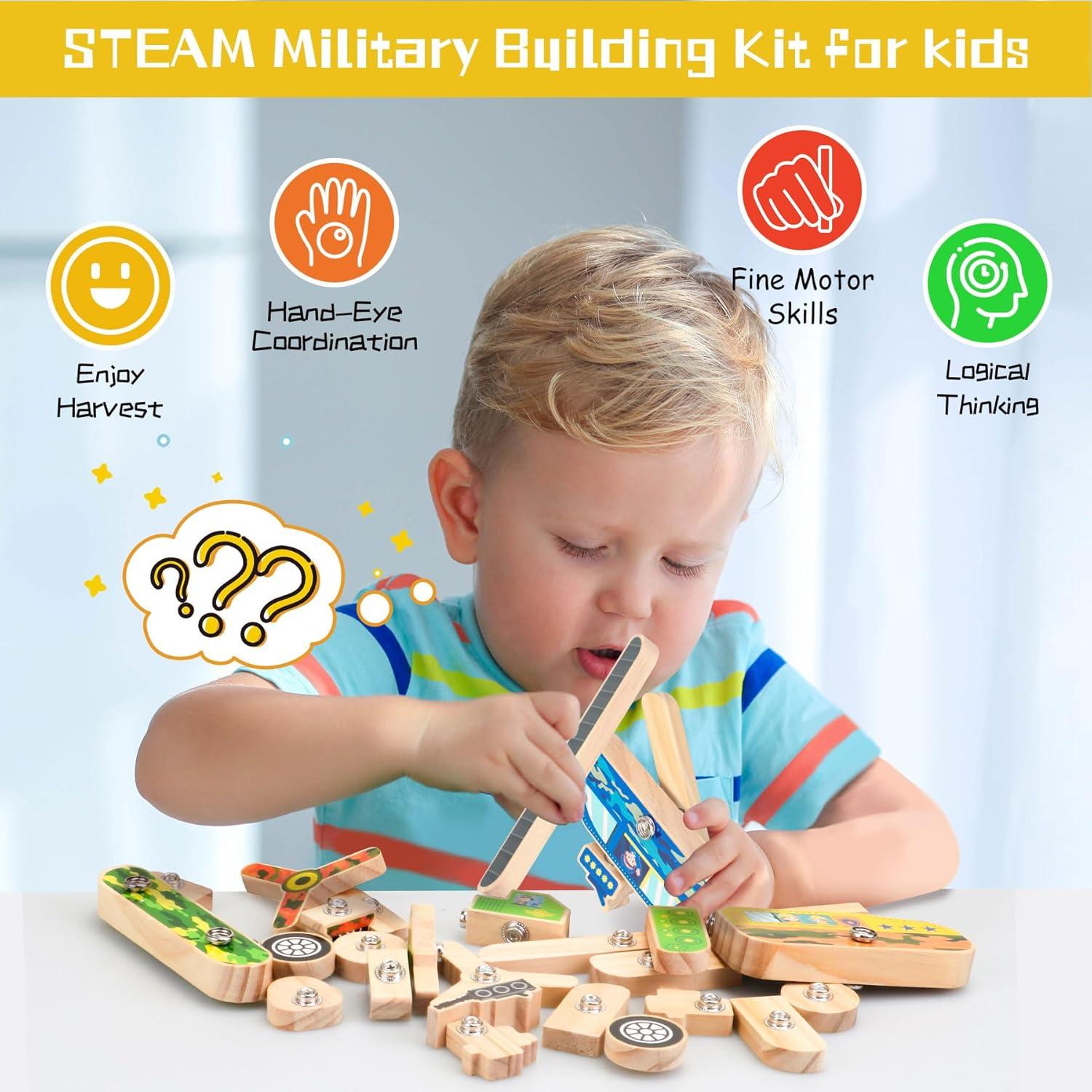 Bloques de Construcción Militar de Madera Teekdeer, 33 Piezas