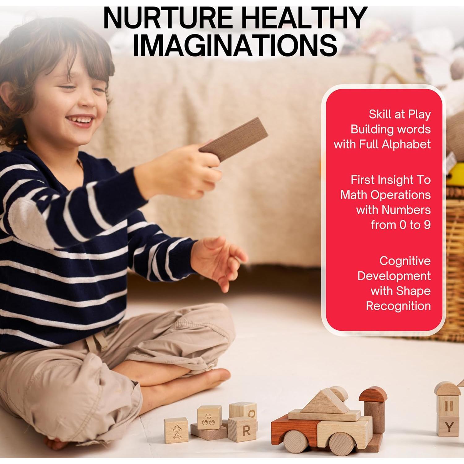 Conjunto de Bloques de Construcción Montessori de Madera - 86 Piezas