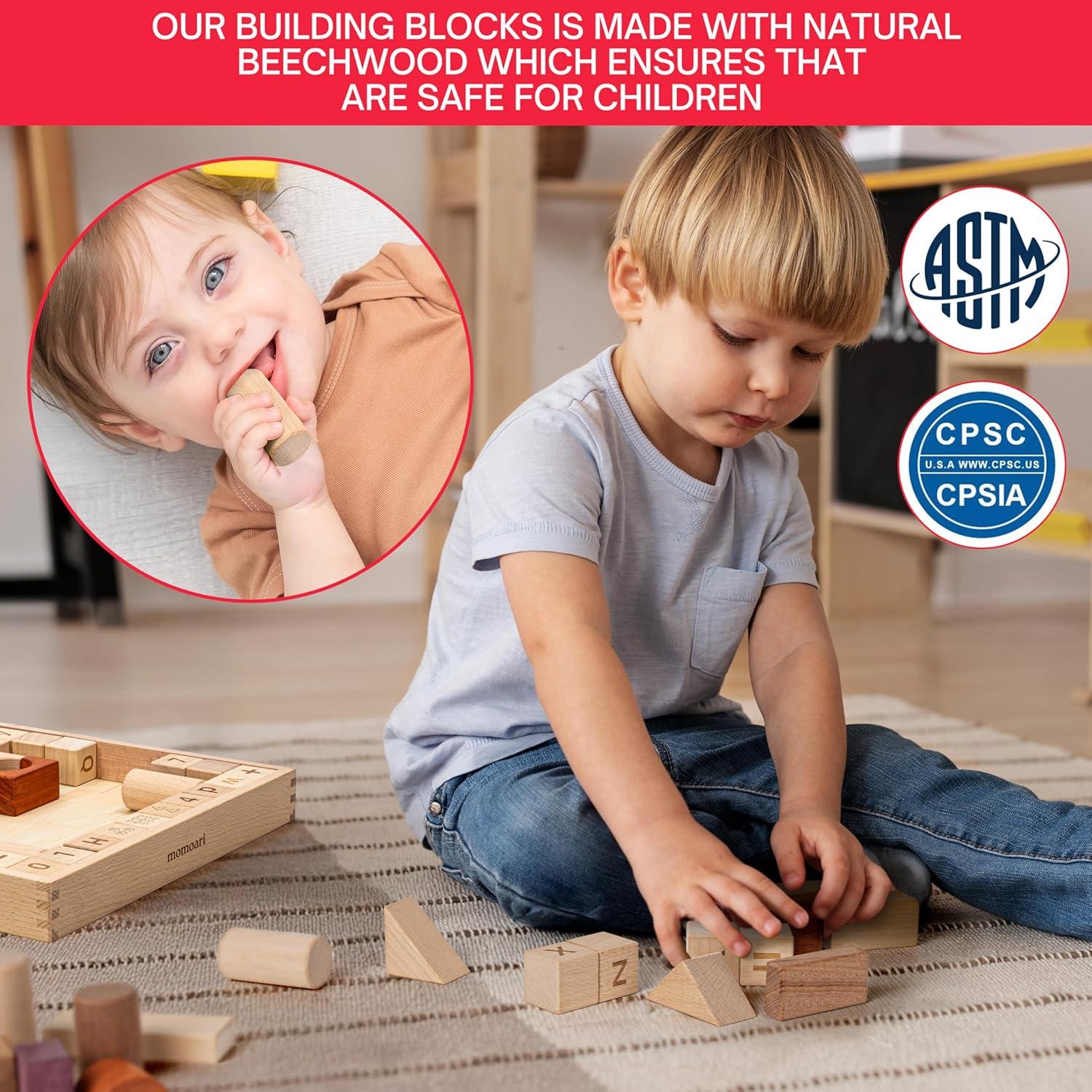 Conjunto de Bloques de Construcción Montessori de Madera - 86 Piezas