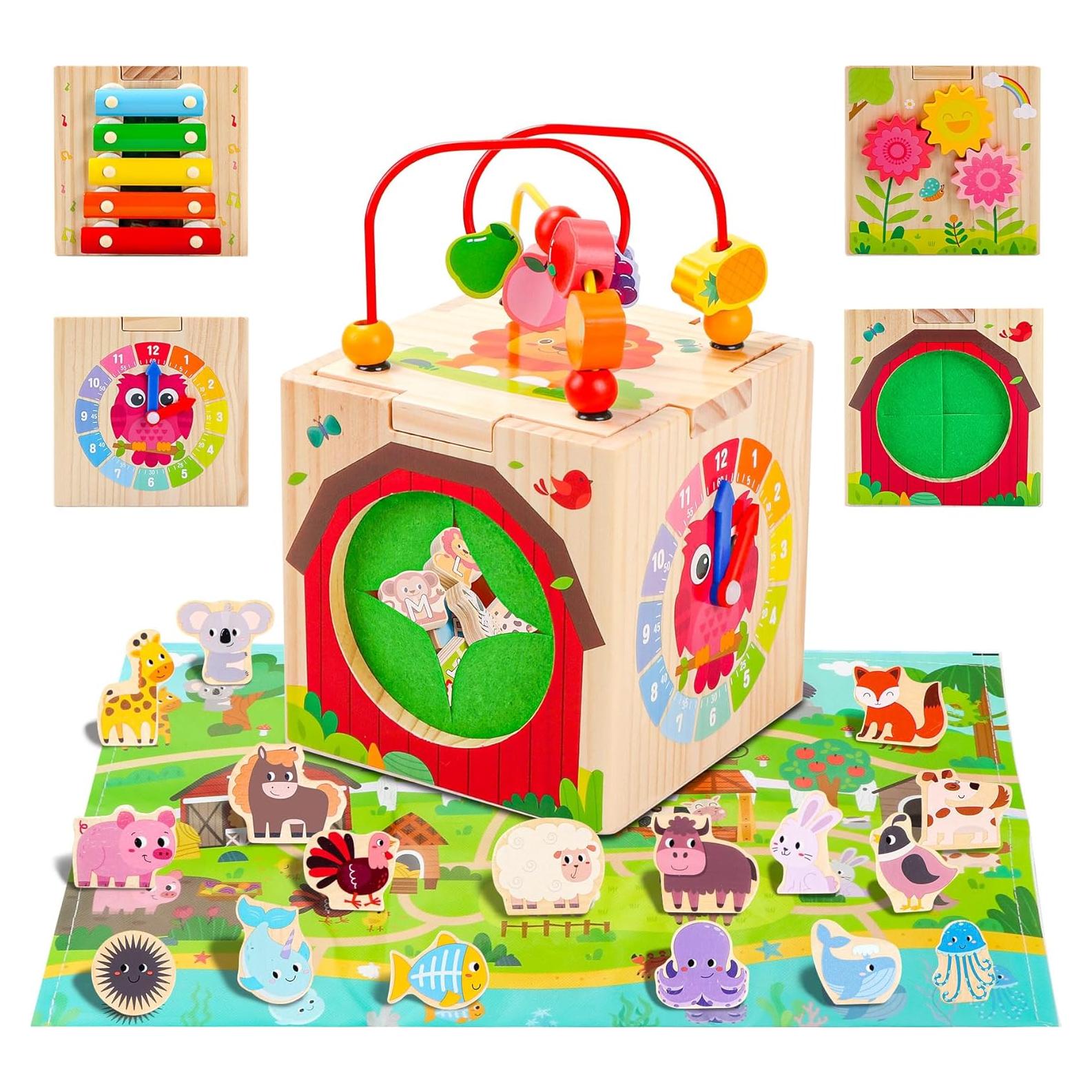 Cubo de Actividad de Madera Tooysea 7 en 1 para Niños 1-3 Años