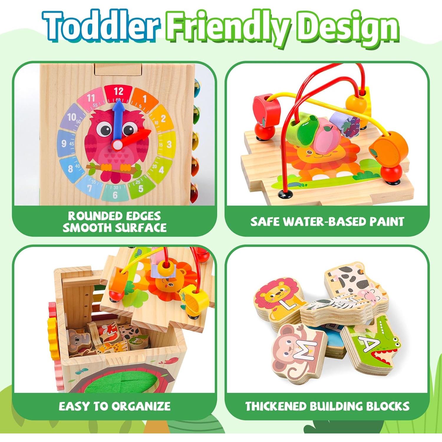 Cubo de Actividad de Madera Tooysea 7 en 1 para Niños 1-3 Años