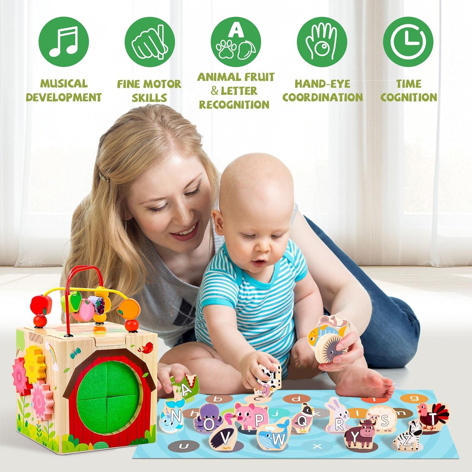 Cubo de Actividad de Madera Tooysea 7 en 1 para Niños 1-3 Años