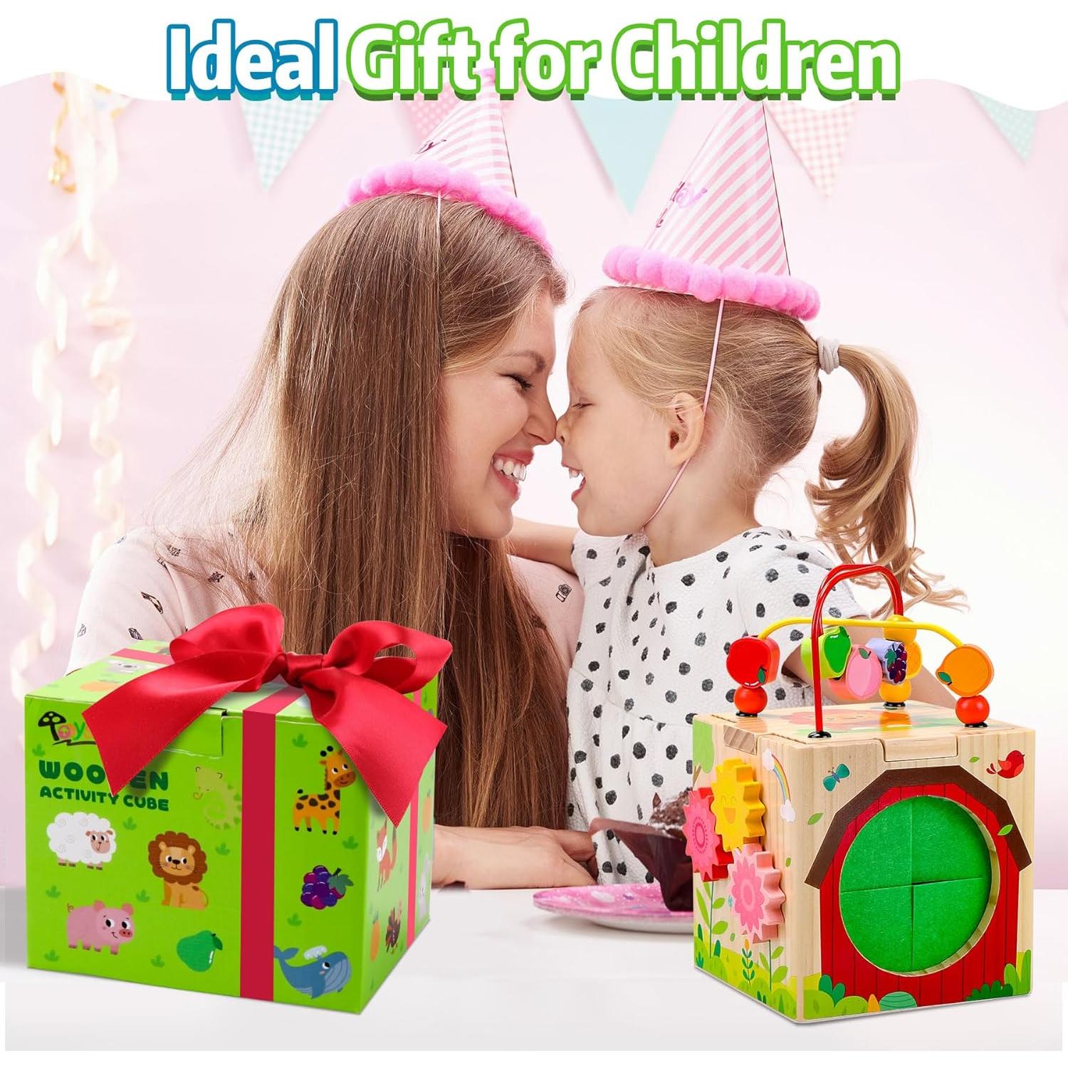 Cubo de Actividad de Madera Tooysea 7 en 1 para Niños 1-3 Años