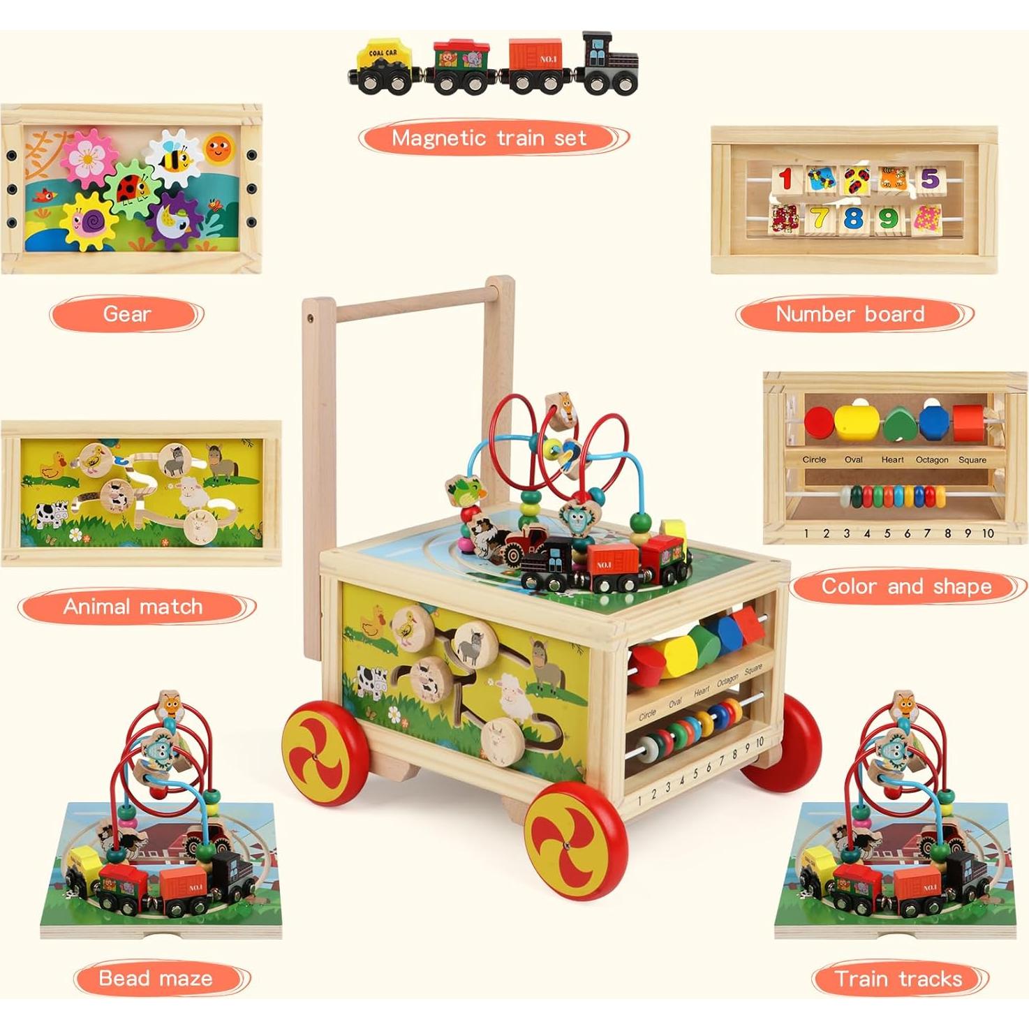 Cubo de Actividad de Madera 7 en 1 FOPNETS Juguete Educativo