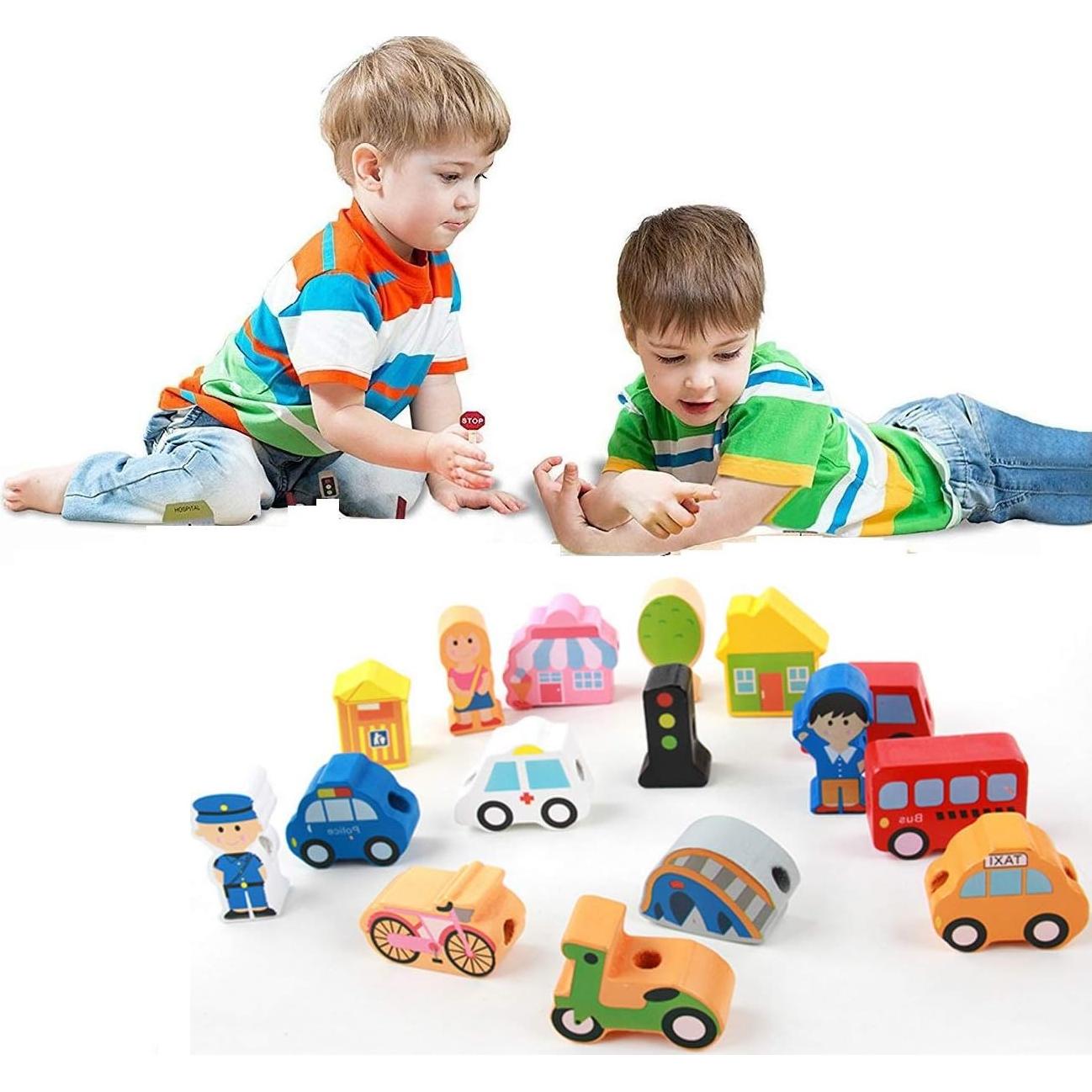 Juguetes Educativos de Madera Newraturner 16 Piezas Enhebrar