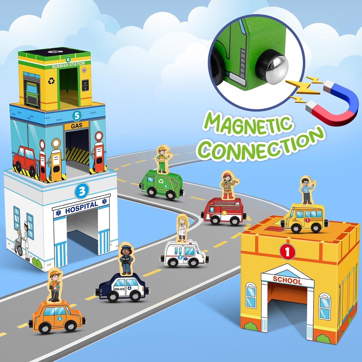 Juego de Apilamiento de Vehículos Magnéticos Aizweb 1-3 Años