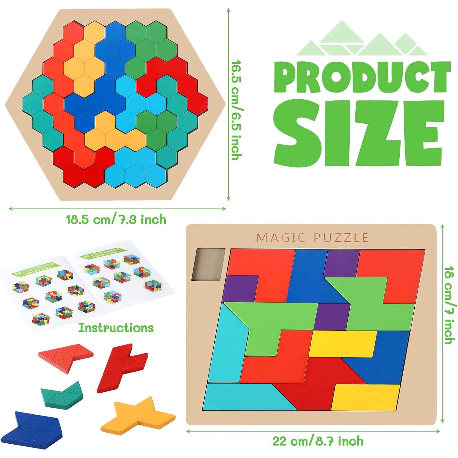 Rompecabezas de Madera Yunsailing 3 Piezas Hexágono y Rectángulo
