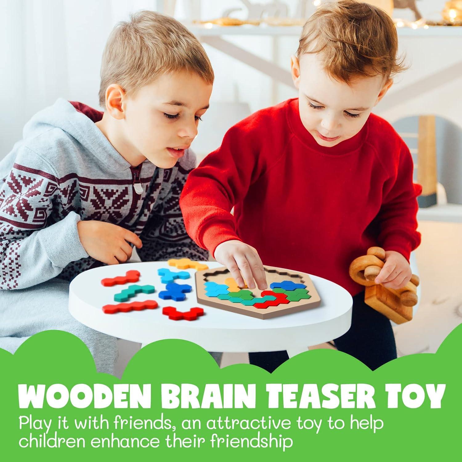 Rompecabezas de Madera Yunsailing 3 Piezas Hexágono y Rectángulo