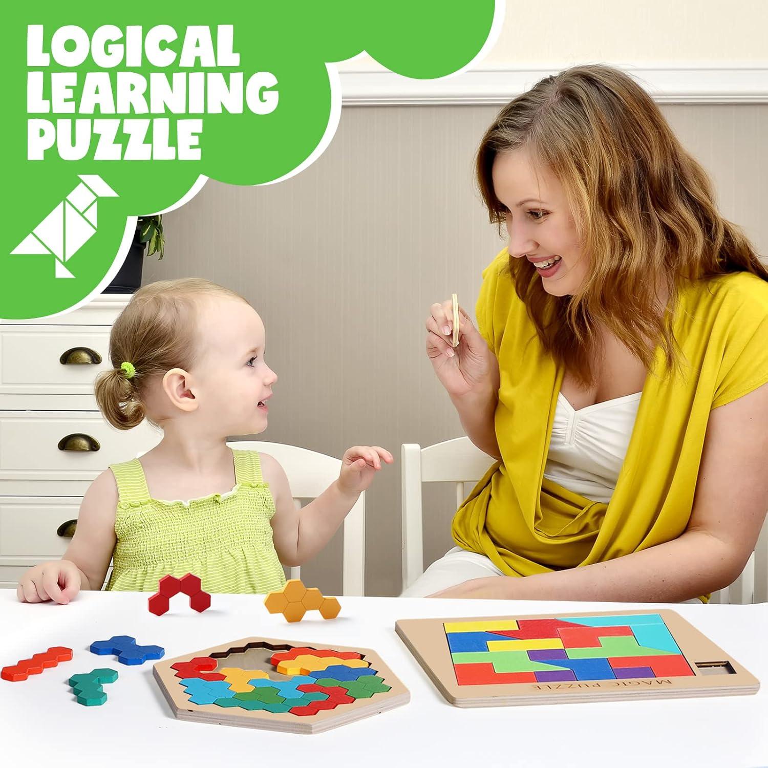 Rompecabezas de Madera Yunsailing 3 Piezas Hexágono y Rectángulo