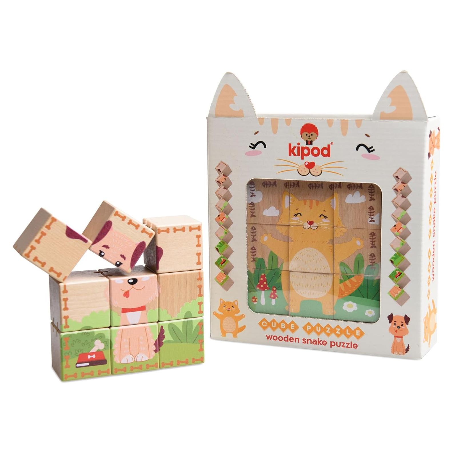 Rompecabezas de Cubo de Madera Kipod 2 en 1 para Niños 2-6 Años