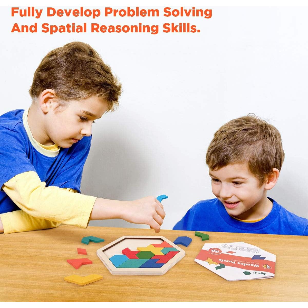 Rompecabezas Tangram Hexagonal de Madera Vanmor 60 Desafíos