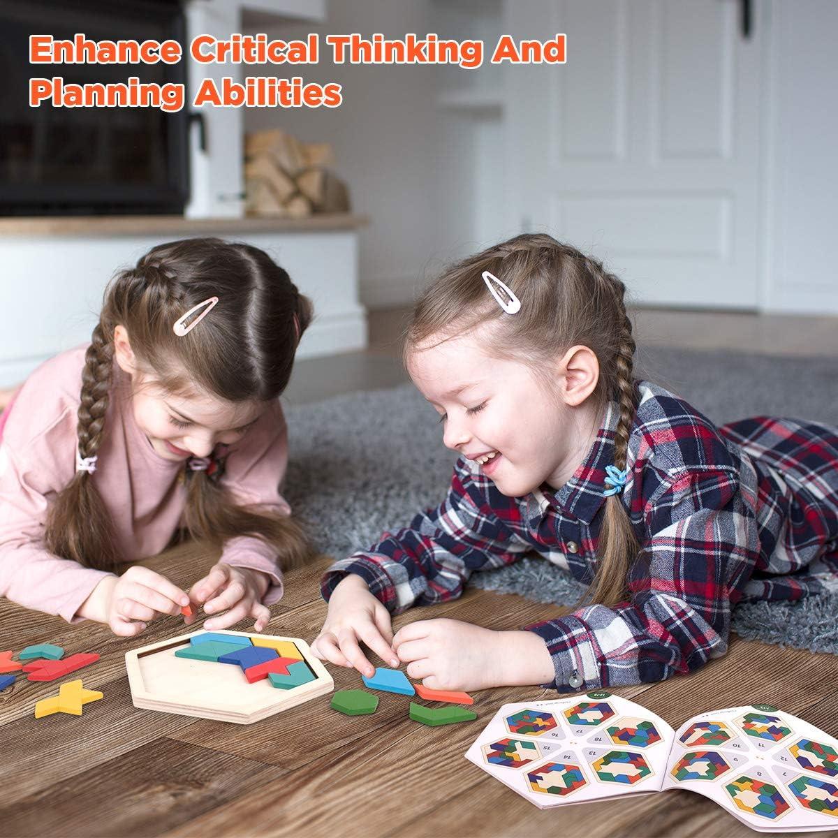 Rompecabezas Tangram Hexagonal de Madera Vanmor 60 Desafíos