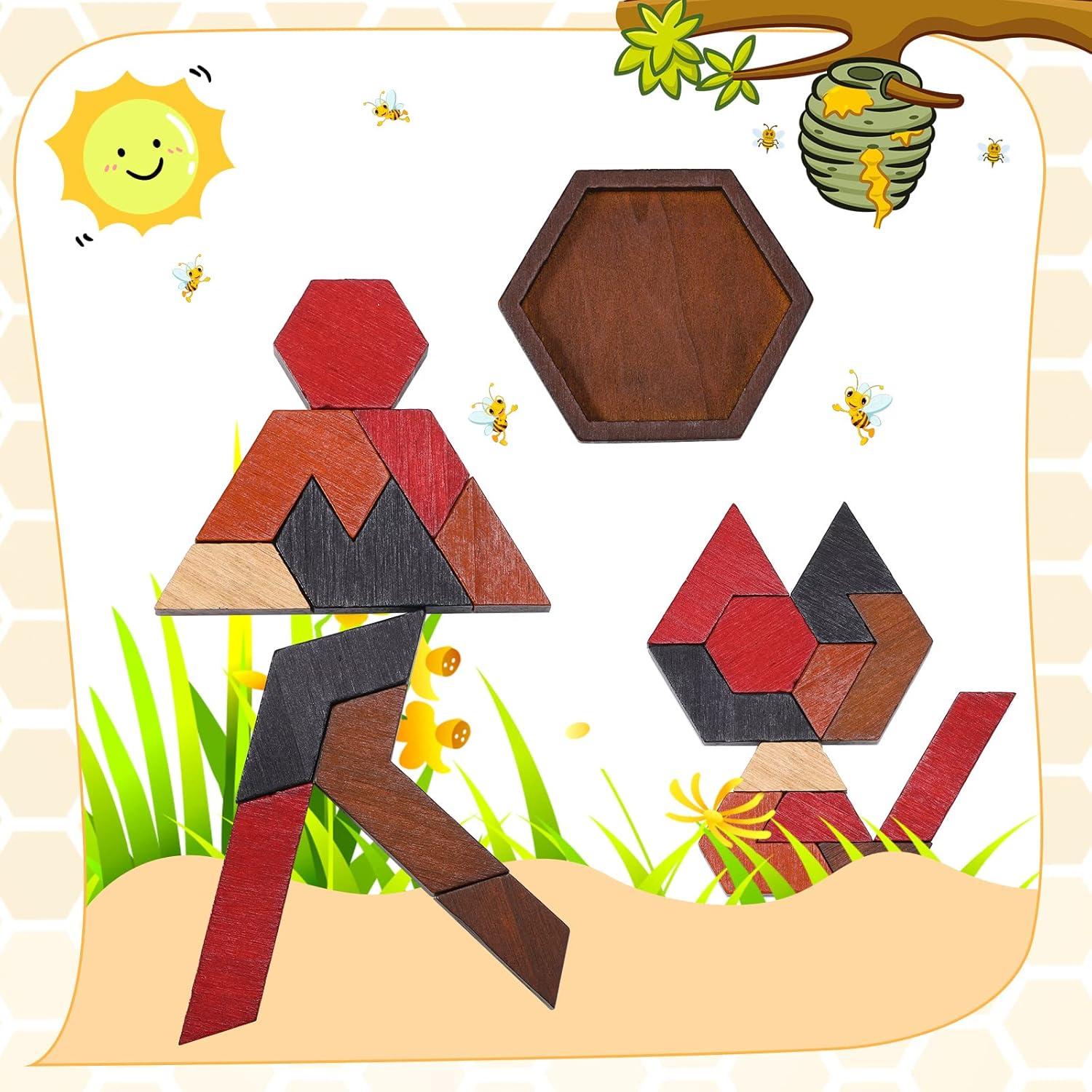 Paquete de 3 Rompecabezas Hexagonales de Madera Jerify