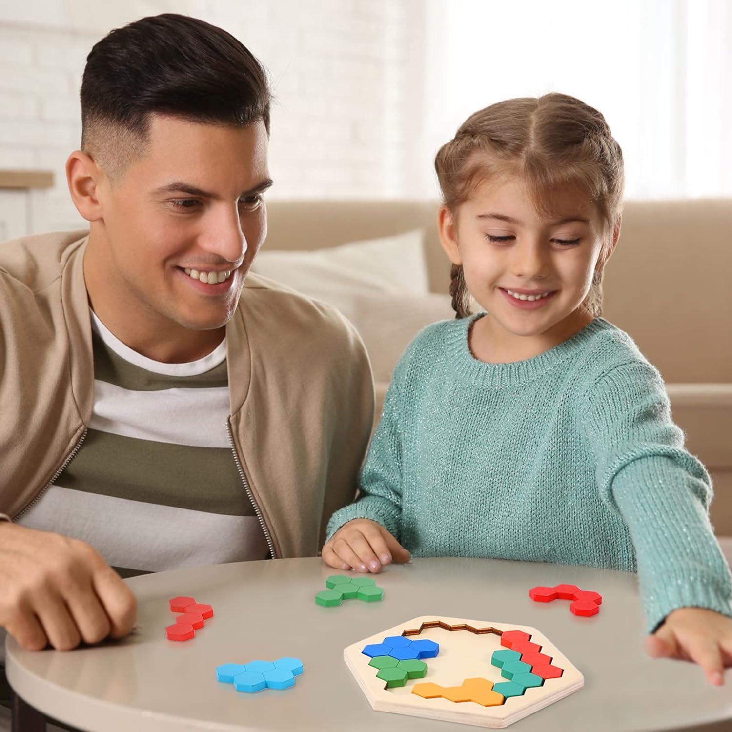 Paquete de 3 Rompecabezas Hexagonales de Madera Jerify