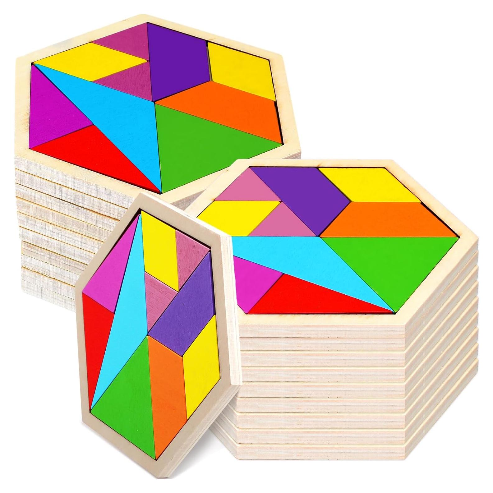 Set de 12 Piezas Tangram de Madera Meooeck Hexágono