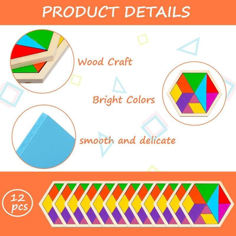 Set de 12 Piezas Tangram de Madera Meooeck Hexágono