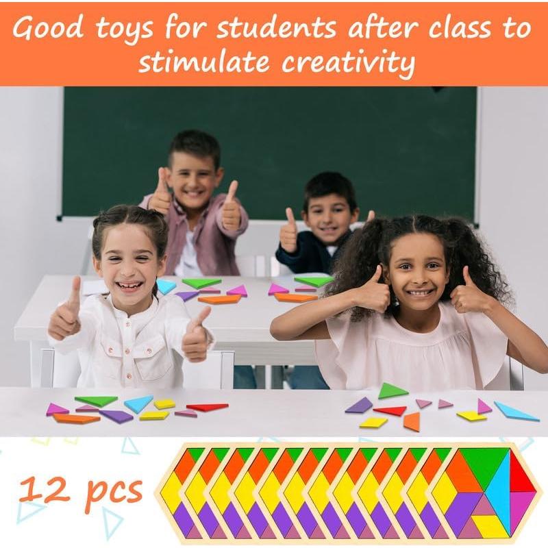 Set de 12 Piezas Tangram de Madera Meooeck Hexágono