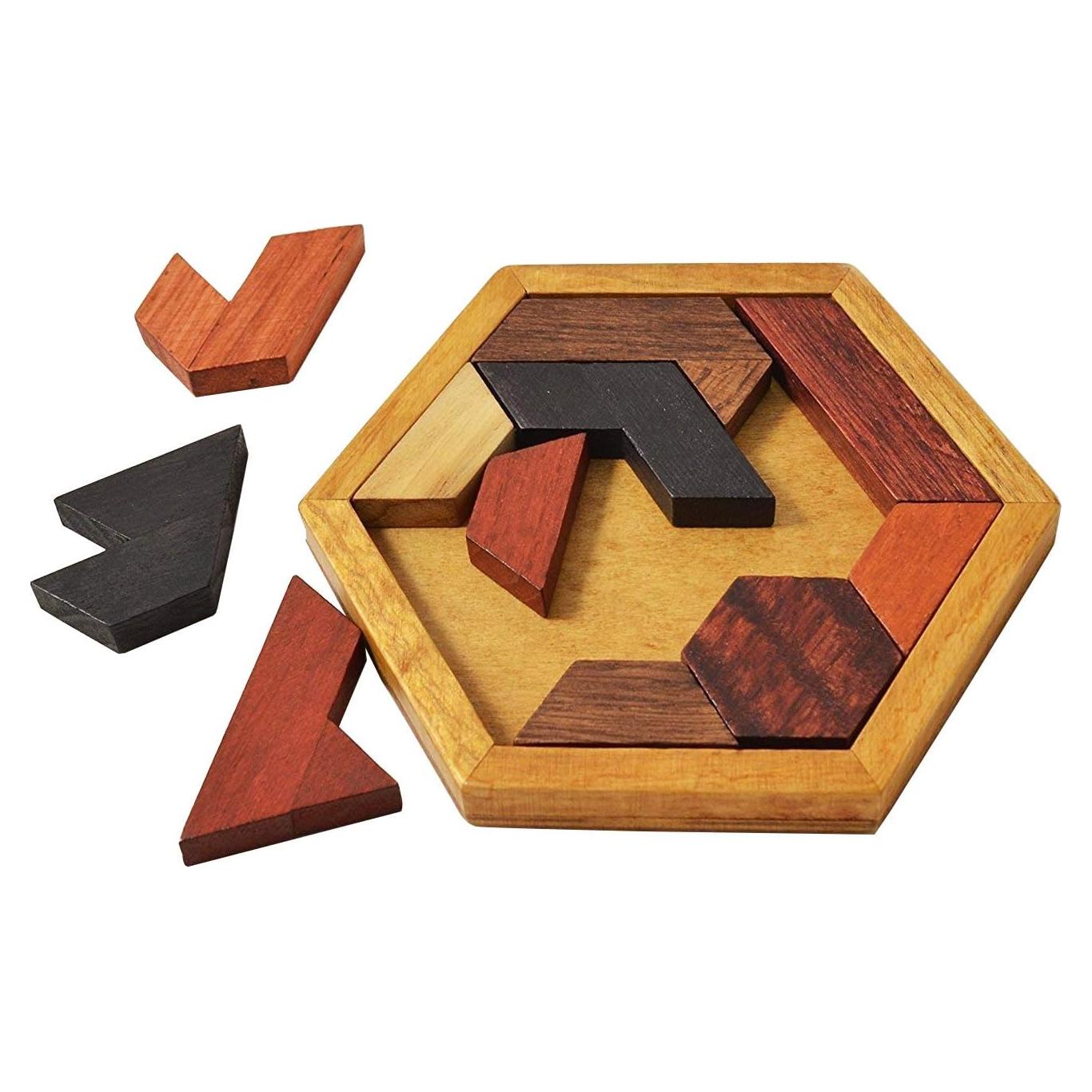 Rompecabezas Hexágono Tangram de Madera KINGZHUO 13.2x12.2cm