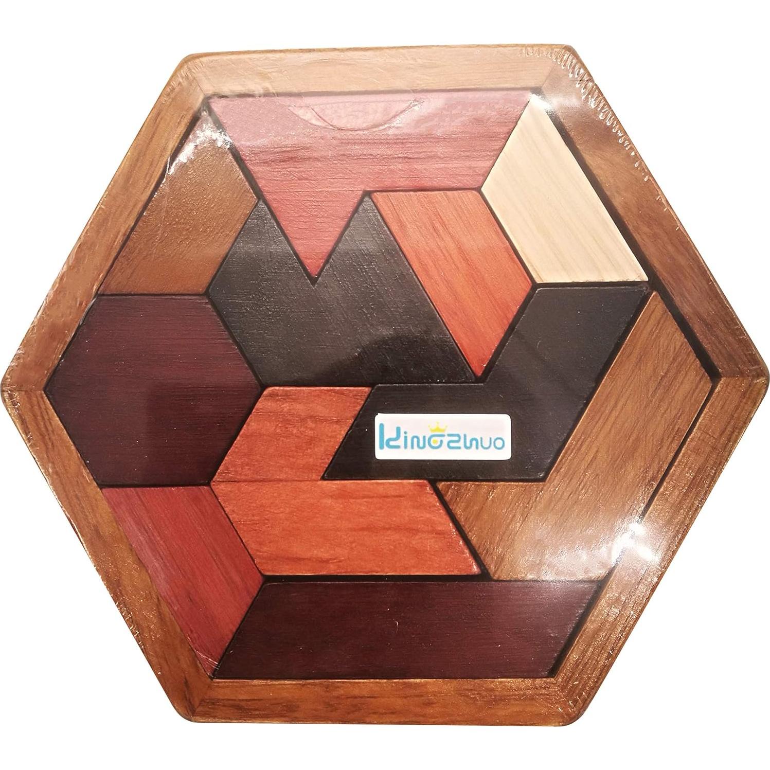 Rompecabezas Hexágono Tangram de Madera KINGZHUO 13.2x12.2cm