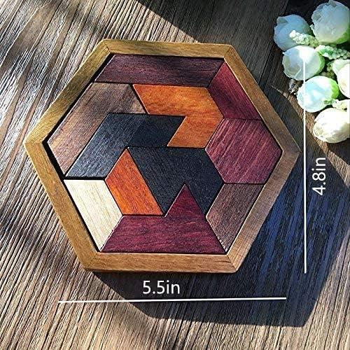 Rompecabezas Hexágono Tangram de Madera KINGZHUO 13.2x12.2cm