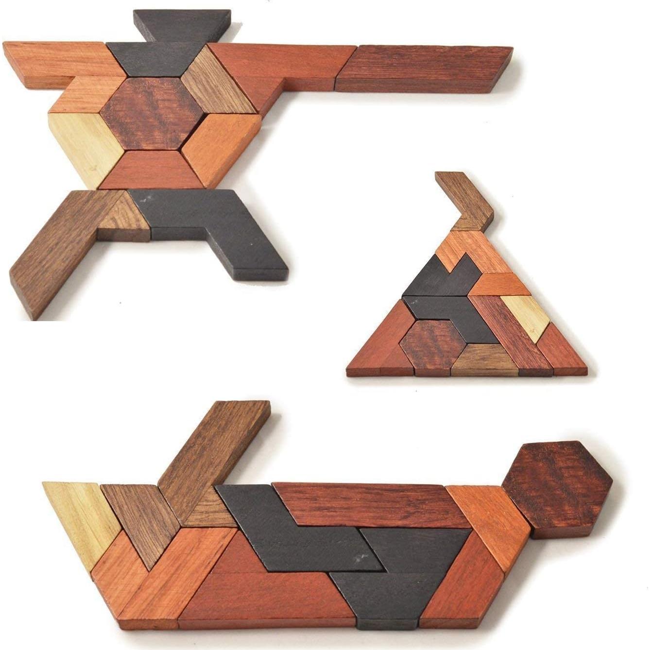 Rompecabezas Hexágono Tangram de Madera KINGZHUO 13.2x12.2cm