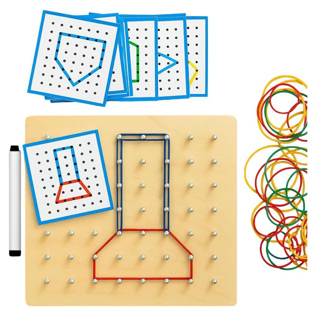 Geoboard de Madera Montessori Woodsynest 20x20cm 36 Tarjetas