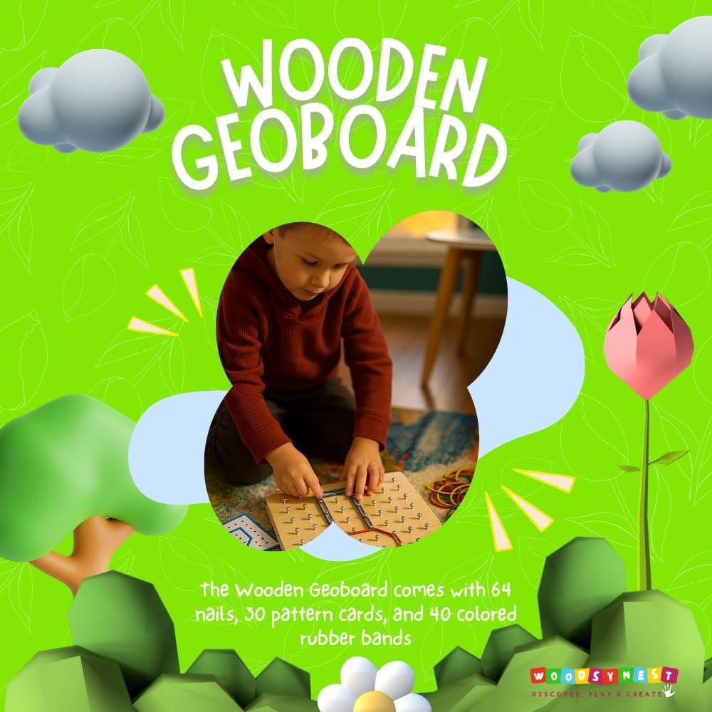 Geoboard de Madera Montessori Woodsynest 20x20cm 36 Tarjetas