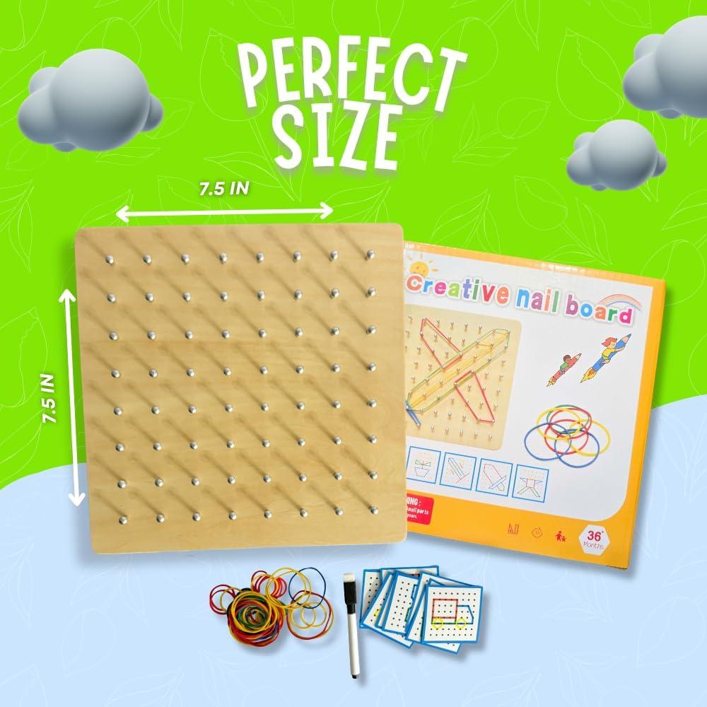 Geoboard de Madera Montessori Woodsynest 20x20cm 36 Tarjetas