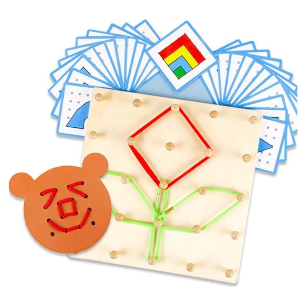 Tablero Geoboard de Madera Montessori YHZAN 5x5 con Tarjetas