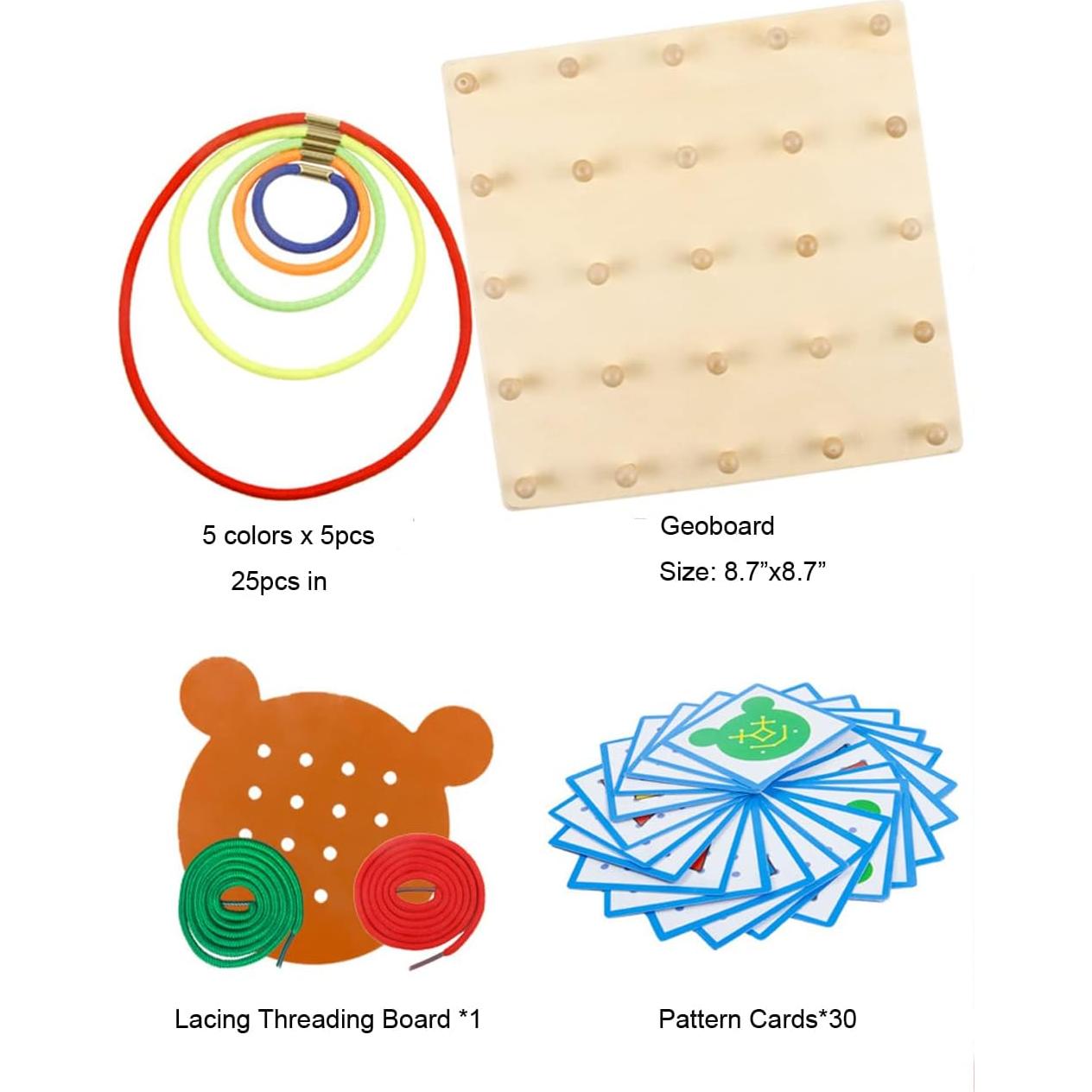 Tablero Geoboard de Madera Montessori YHZAN 5x5 con Tarjetas