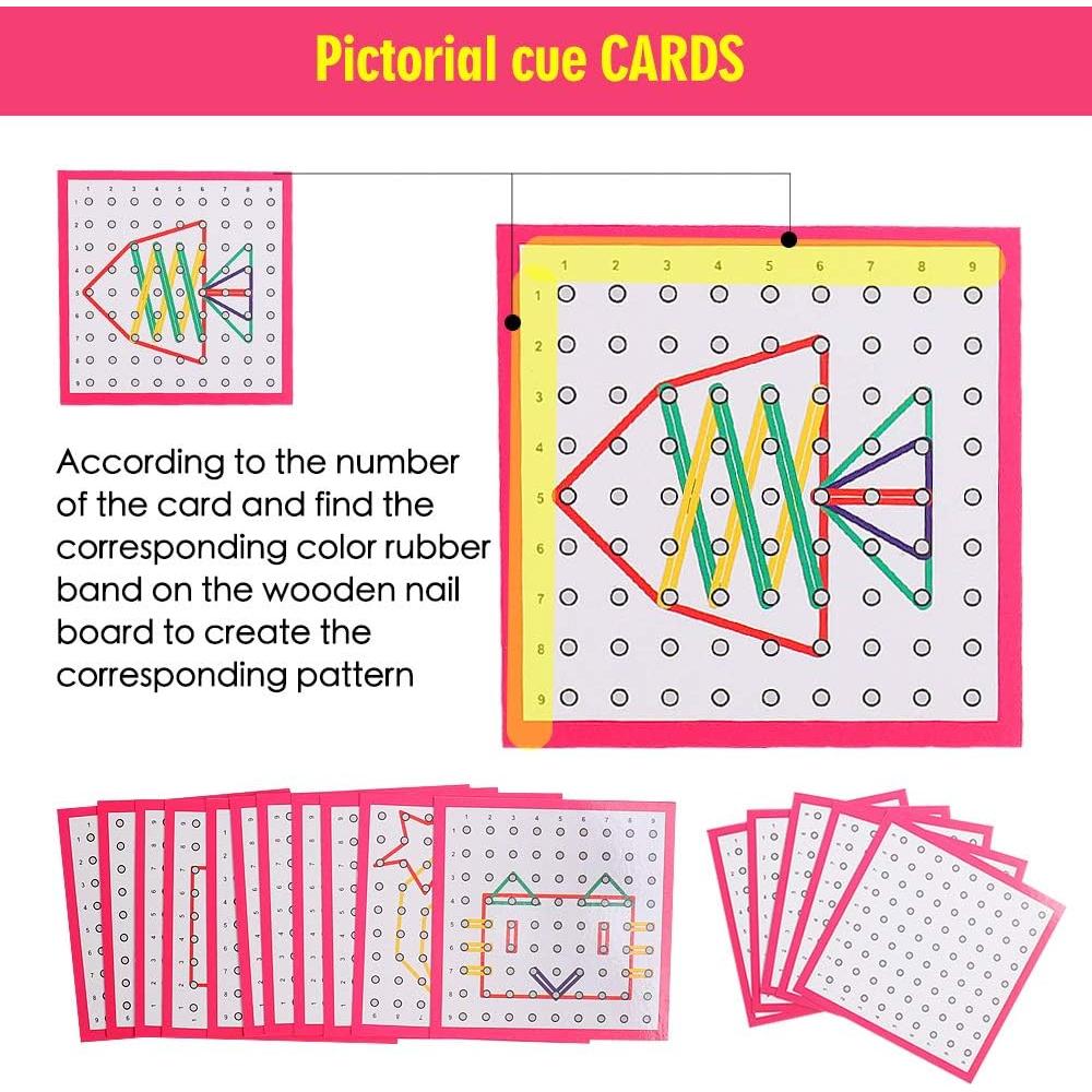 Tablero Geoboard de Madera Skrtuan con Tarjetas y Bandas, Juguete Educativo