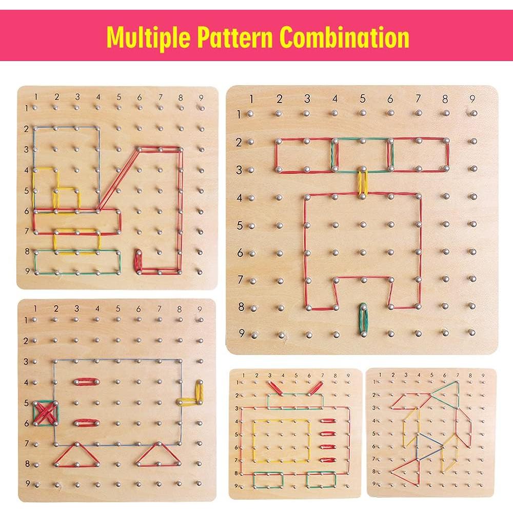 Tablero Geoboard de Madera Skrtuan con Tarjetas y Bandas, Juguete Educativo