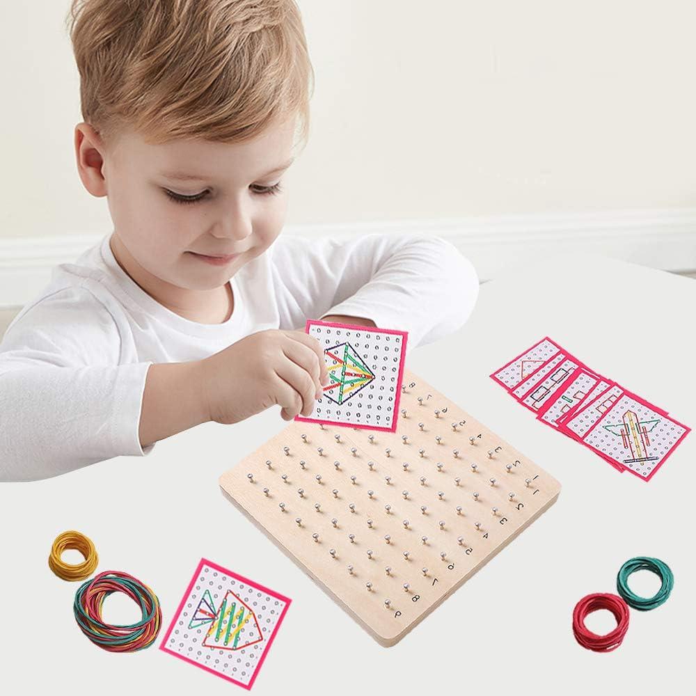 Tablero Geoboard de Madera Skrtuan con Tarjetas y Bandas, Juguete Educativo