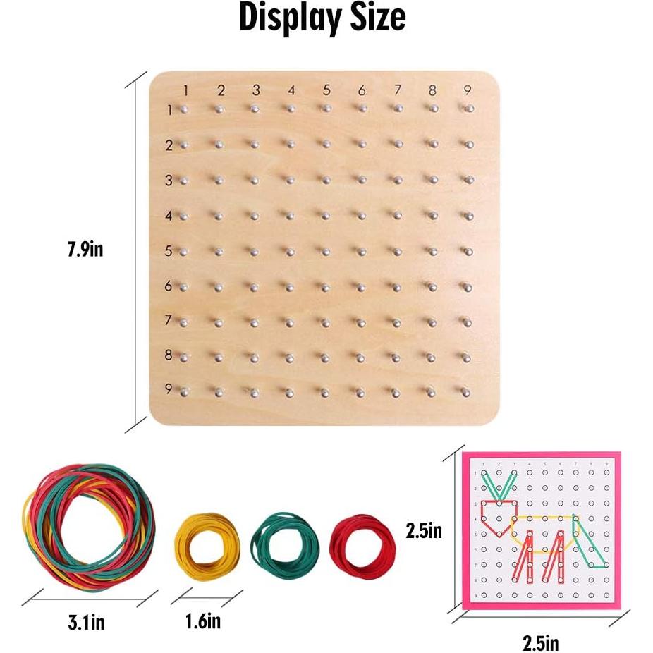 Tablero Geoboard de Madera Skrtuan con Tarjetas y Bandas, Juguete Educativo