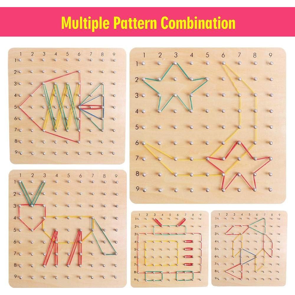 Tablero Geoboard de Madera Skrtuan con Tarjetas y Bandas, Juguete Educativo