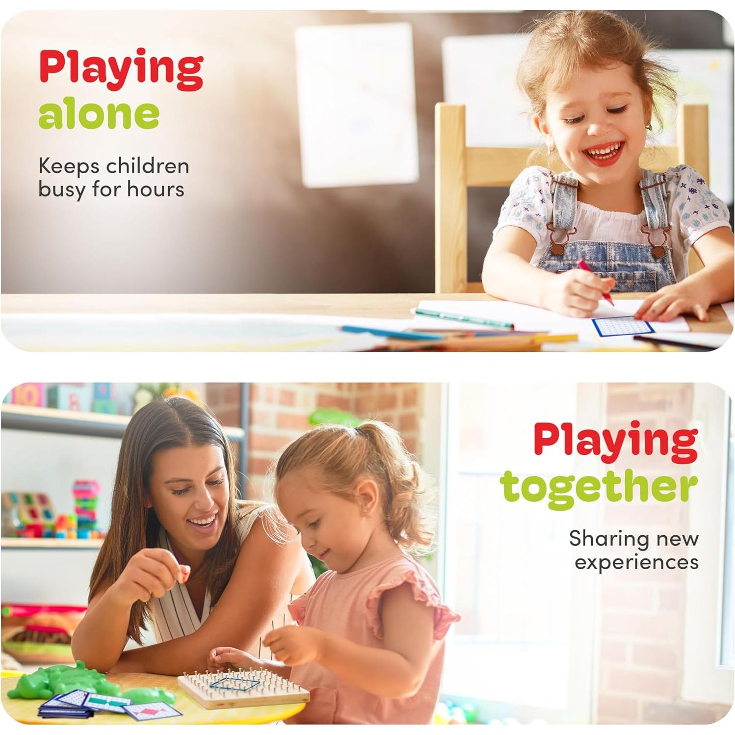 Tablero Geométrico de Madera CUBIDI con Bandas de Goma - Juguete Educativo para Niños 4 Años