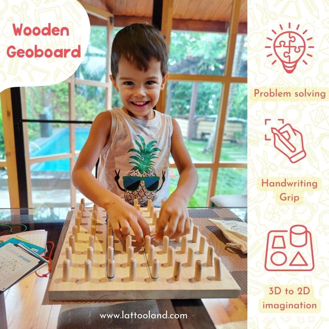 Tablero Geoboard de Madera Lattooland 28x28 cm con 42 Tarjetas