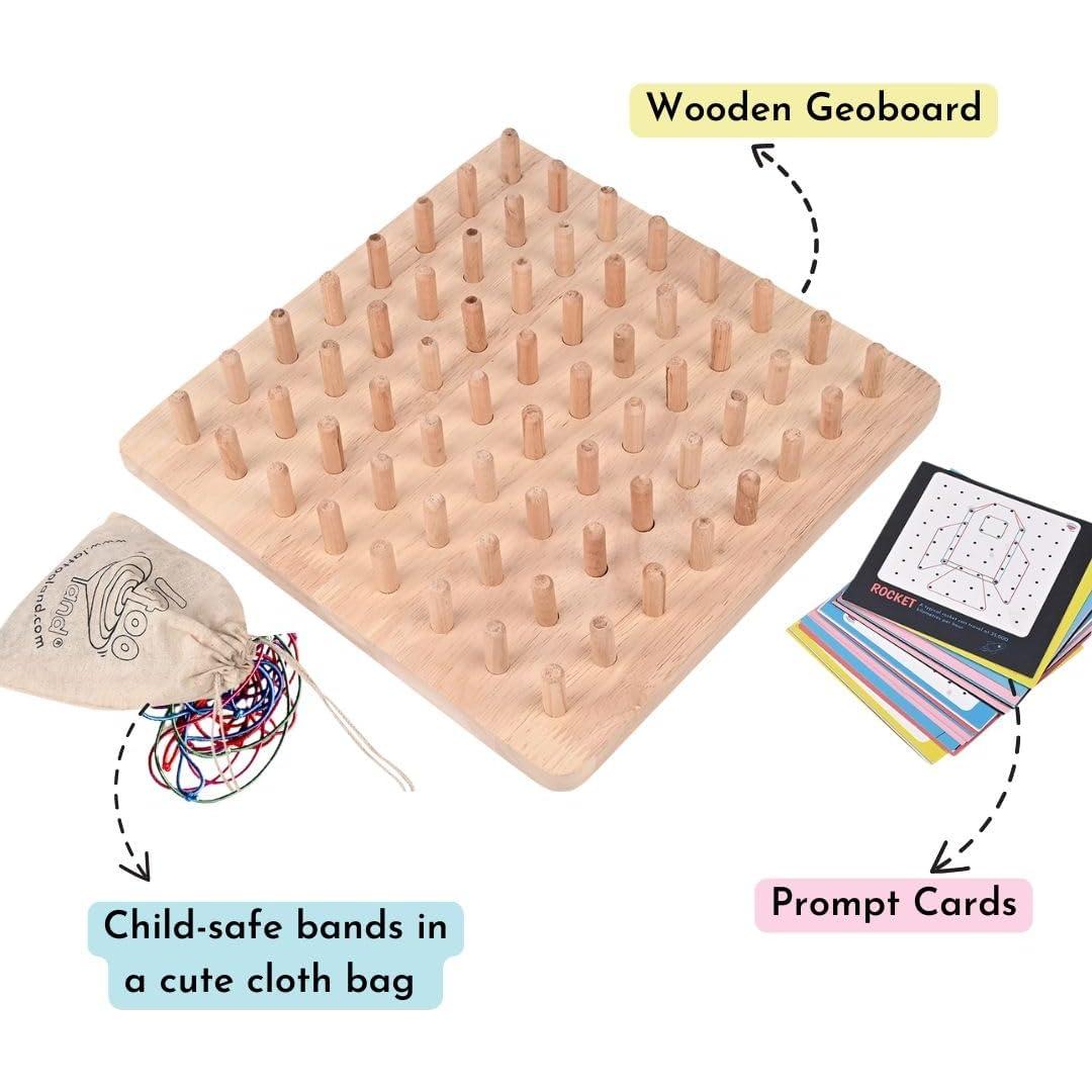 Tablero Geoboard de Madera Lattooland 28x28 cm con 42 Tarjetas