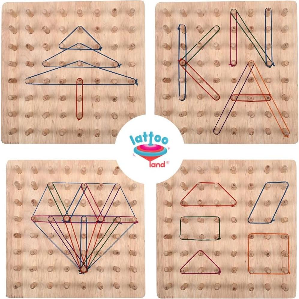 Tablero Geoboard de Madera Lattooland 28x28 cm con 42 Tarjetas