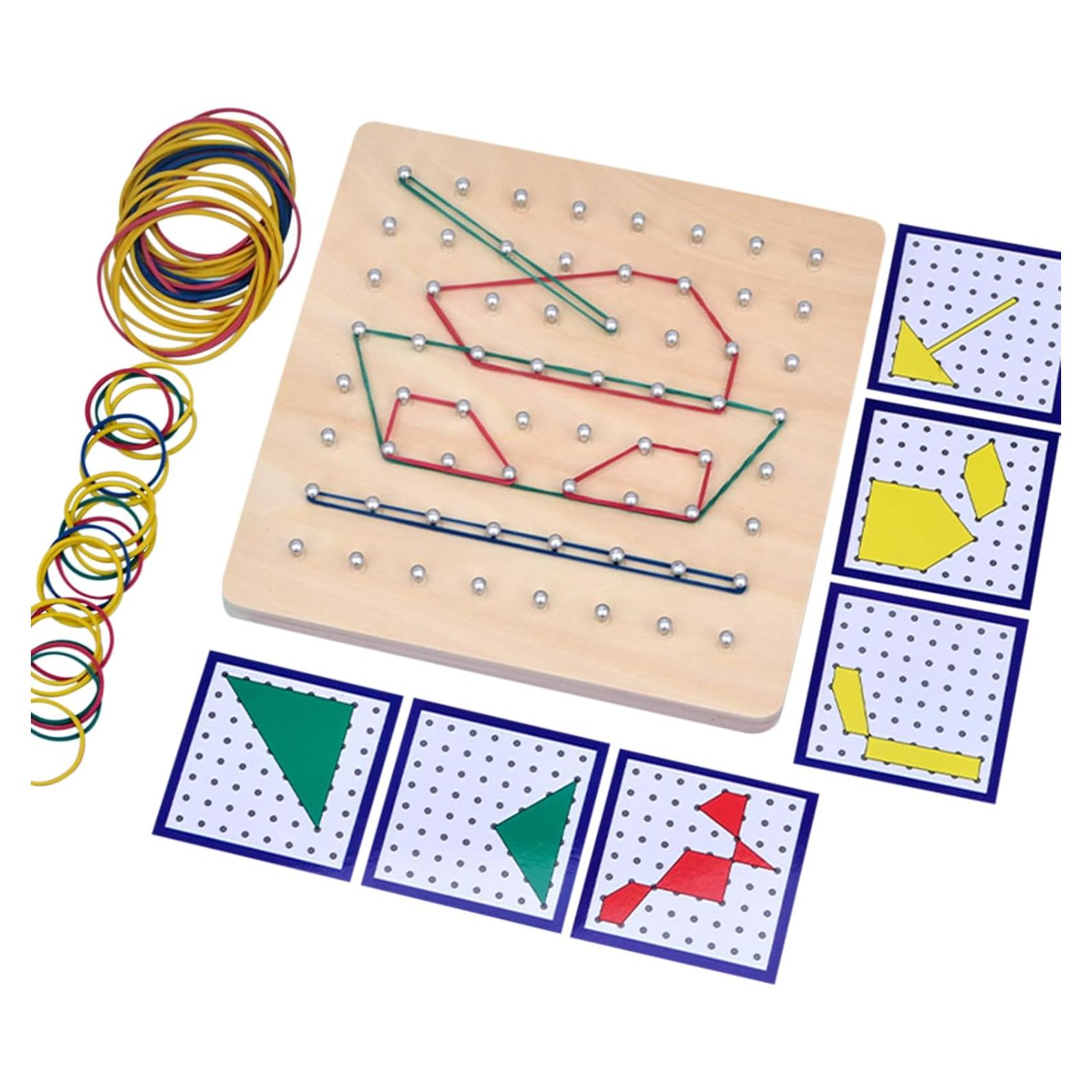 Tablero Geoboard de Madera con Bandas de Goma - Zinni - 18x18 cm
