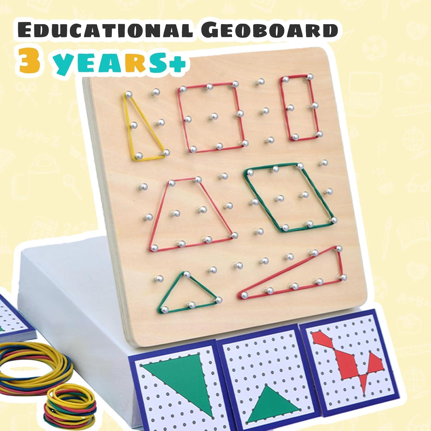 Tablero Geoboard de Madera con Bandas de Goma - Zinni - 18x18 cm